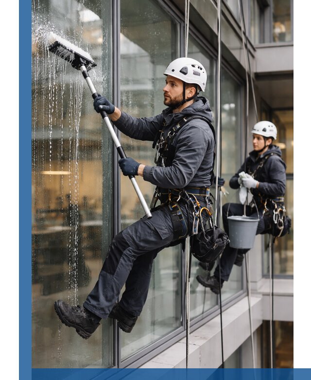 Профессиональная мойка витражей промышленными альпинистами в Реутове