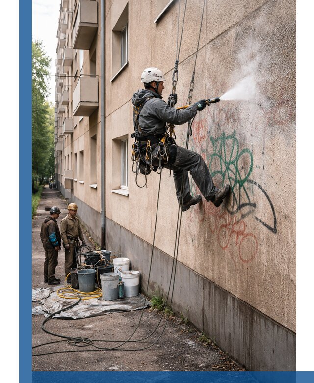 Удаление граффити с фасада в Реутове без следов и повреждений