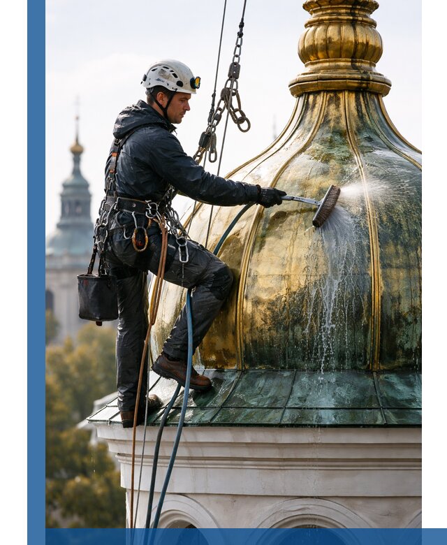 Профессиональная мойка куполов и шпилей высотными альпинистами в Реутове