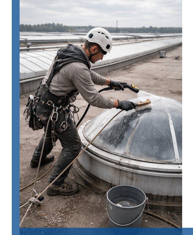 Мойка зенитных фонарей на кровле для промышленных объектов в Реутове