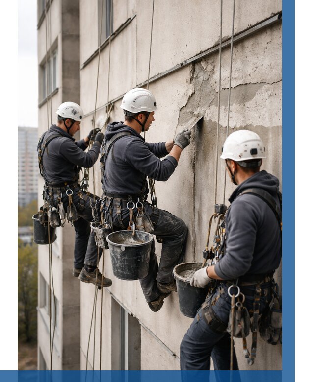 Ремонт бетонных элементов фасада в Реутове от 2602 р. | ВЫСОТНИК-Ртв