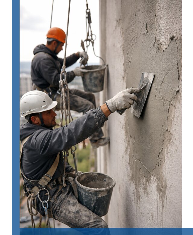 Штукатурка фасада на высоте в Реутове профессиональные работы