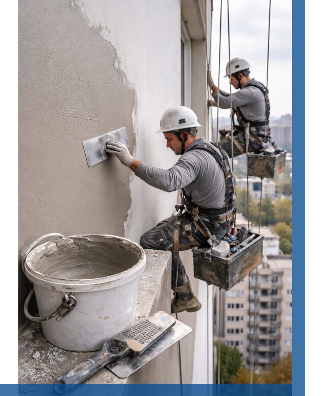 Шпаклевка фасада на высоте в Реутове от 728 р. | ВЫСОТНИК-Ртв