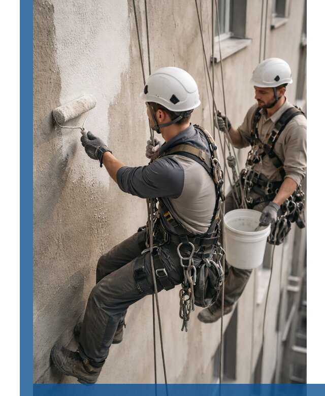 Грунтовка фасада на высоте в Реутове промышленными альпинистами