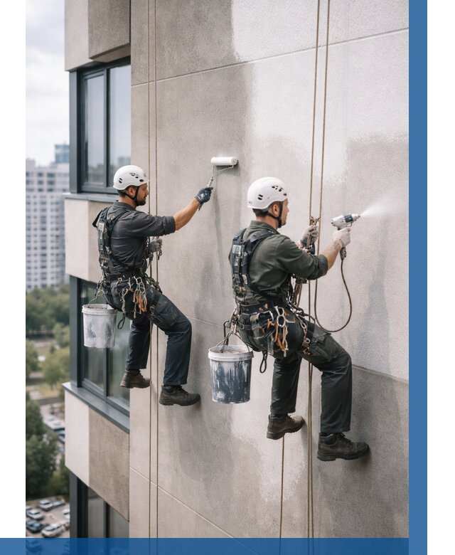 Покраска фасада альпинистами в Реутове от 312 р. | ВЫСОТНИК-Ртв