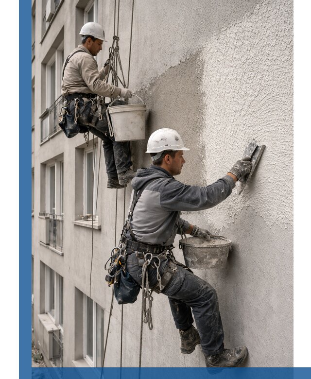 Нанесение декоративной штукатурки короед на фасад в Реутове