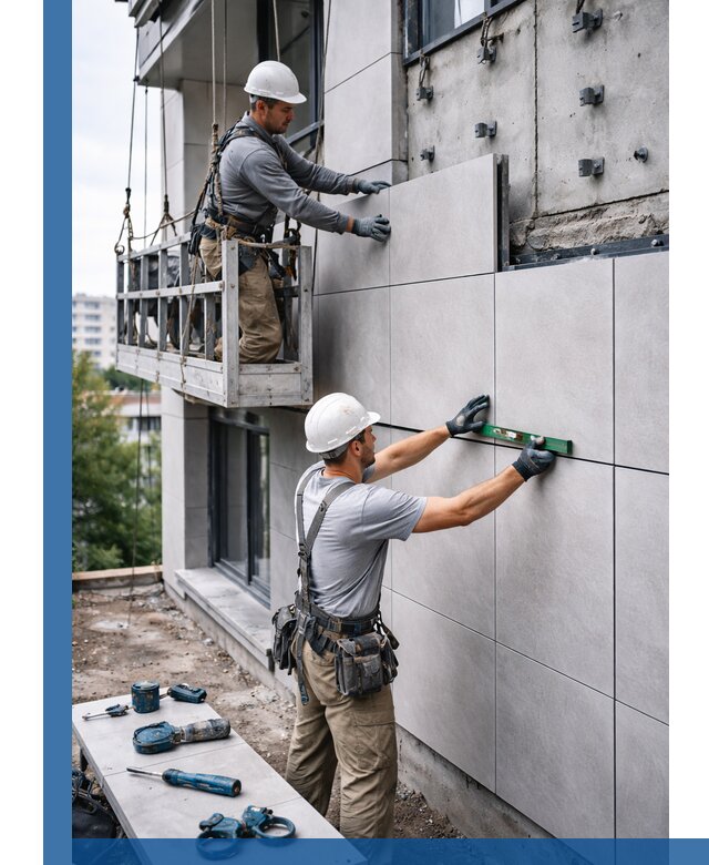 Монтаж керамогранита на фасад в Реутове под ключ с гарантией качества