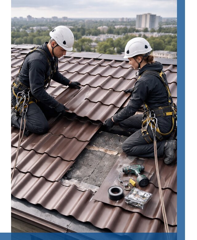 Ремонт металлочерепицы на крыше в Реутове от 937 р. | ВЫСОТНИК-Ртв