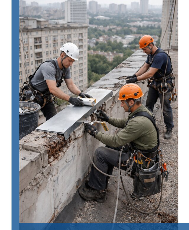 Ремонт парапета на кровле в Реутове, высотные работы с гарантией