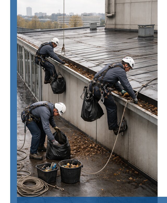 Очистка кровли по периметру в Реутове силами промышленных альпинистов