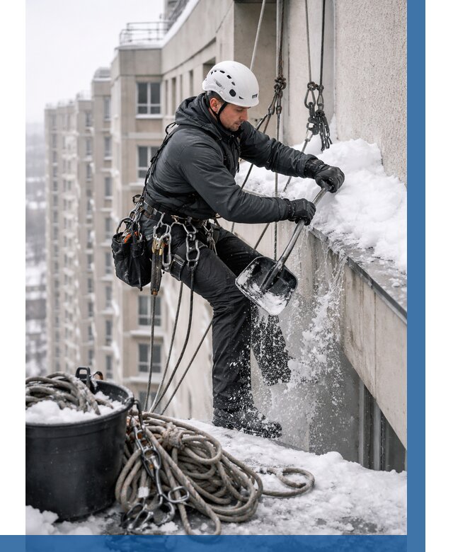 Очистка карнизов от снега в Реутове от 312 р. | ВЫСОТНИК-Ртв