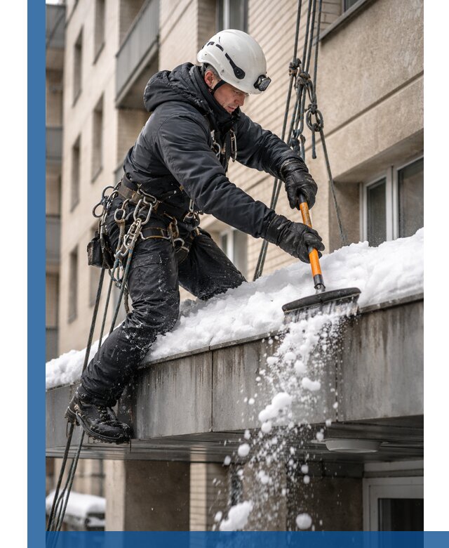 Очистка козырьков от снега в Реутове круглогодично безопасно