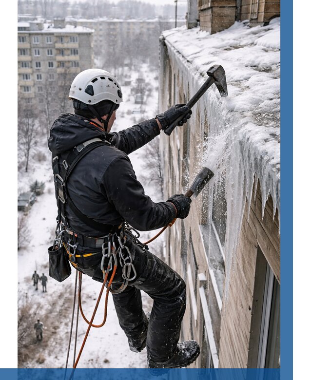 Сбивание сосулек с крыши в Реутове по цене от 4683 р. | ВЫСОТНИК-Ртв