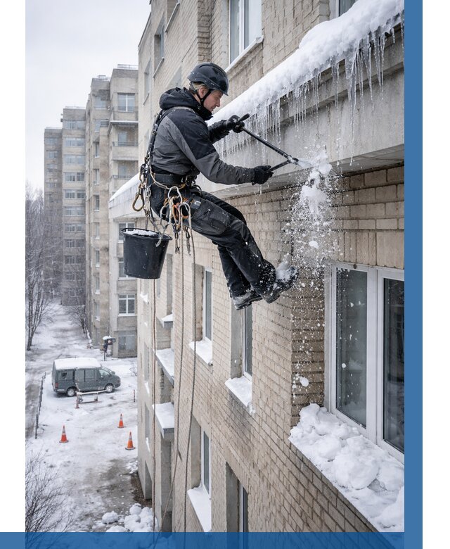 Удаление наледи с карнизов в Реутове от 364 р. | ВЫСОТНИК-Ртв