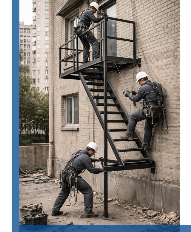 Монтаж пожарной лестницы в Реутове, установка и крепление