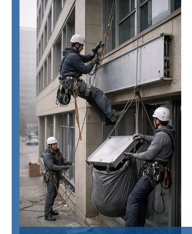 Демонтаж рекламной вывески с высотными работами в Реутове