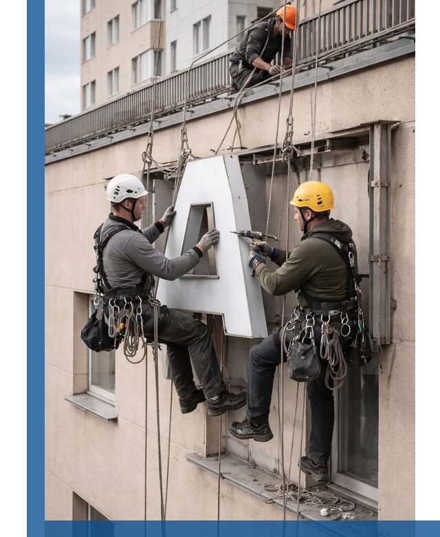 Ремонт и восстановление наружных вывесок на высоте в Реутове