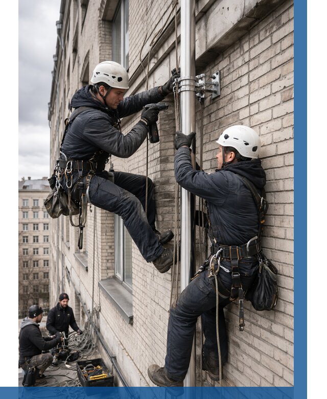 Монтаж флагштока на здании в Реутове от 6765 р. | ВЫСОТНИК-Ртв