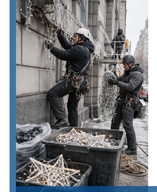 Демонтаж новогоднего оформления и гирлянд в Реутове