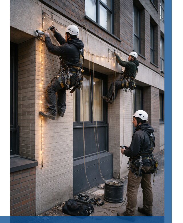 Монтаж гирлянд на фасаде в Реутове от 3642 р. | ВЫСОТНИК-Ртв