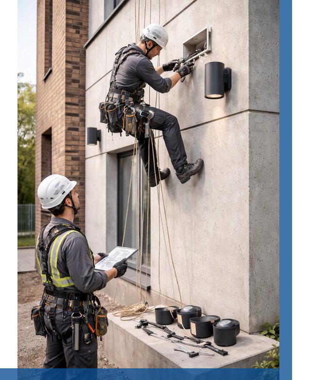 Монтаж фасадного освещения в Реутове от 2602 р. | ВЫСОТНИК-Ртв