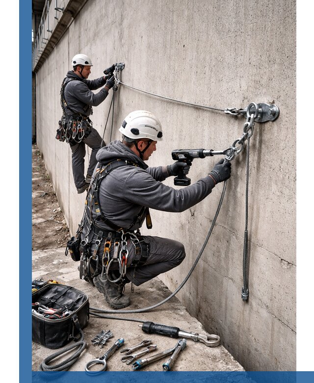 Монтаж анкерных линий высотной безопасности в Реутове